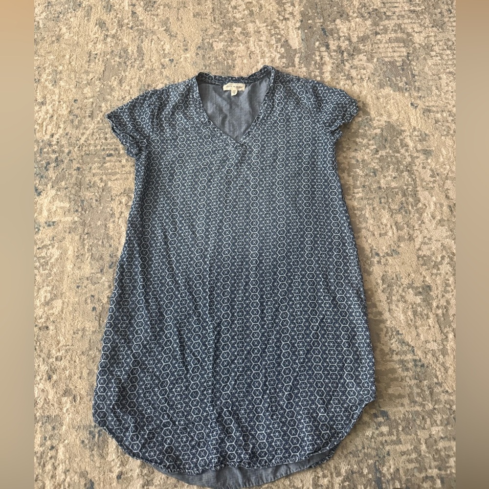 Anthropologie Cloth & Stone Justine Dress Chambray Geometric Tencel Lyocel - Picture 3 of 7